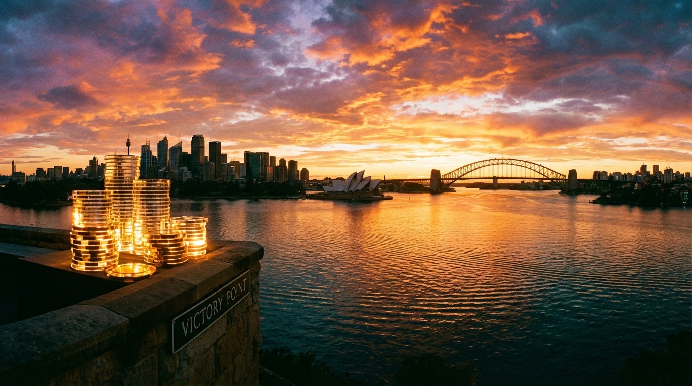 Sydney Harbour at golden hour — best online pokies Australia